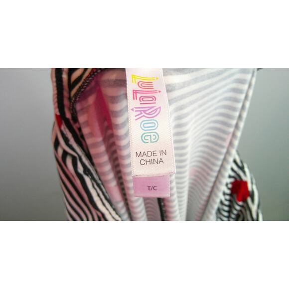 LuLaRoe TC Leggings Black & White Striped with Red Hearts - Picture 3 of 3